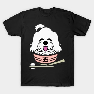 Maltese Dog Japanese Ramen Funny Dog Owner Retro Funny Dog T-Shirt